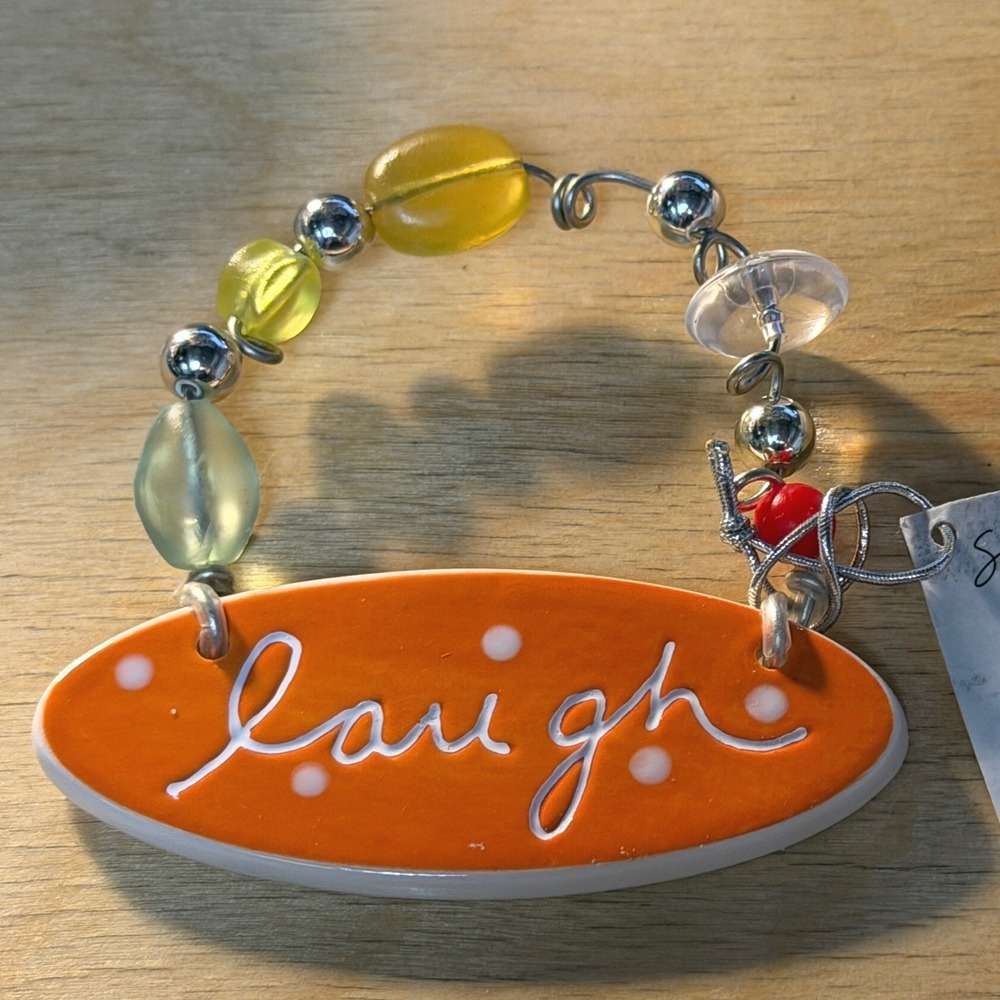 Sandra Magsamen Department 56 Laugh Ceramic Beaded Wire Bracelet Orange Yellow